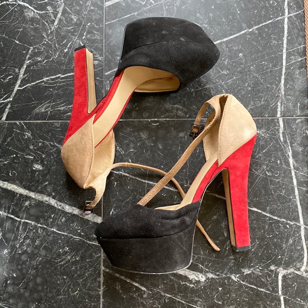 Zara Heels size 38 Color Block Red Black Beige
